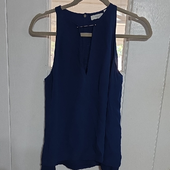 A.L.C. Tops - A.L.C. Women's Blouse Navy Lined Sleeveless Pin Bar Snap V Neck Sz 6 EUC